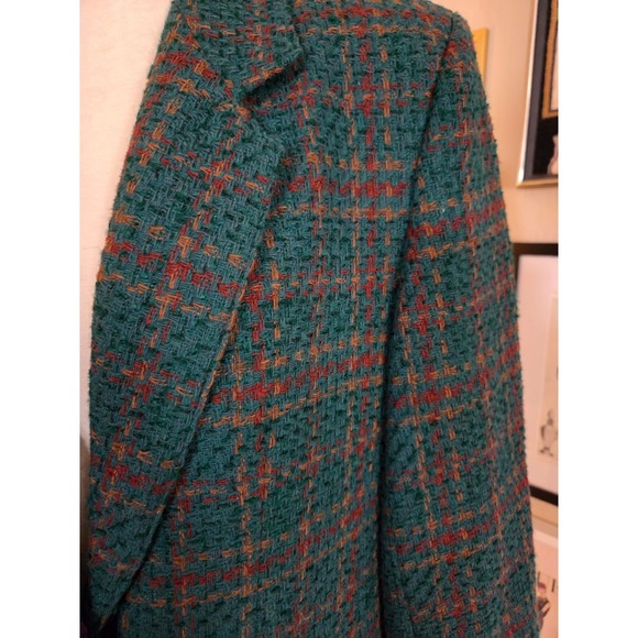 RUSS 80s Union Label Plaid Wool Blend Blazer Jacket Green Gold Button Women's‎ - Picture 4 of 7